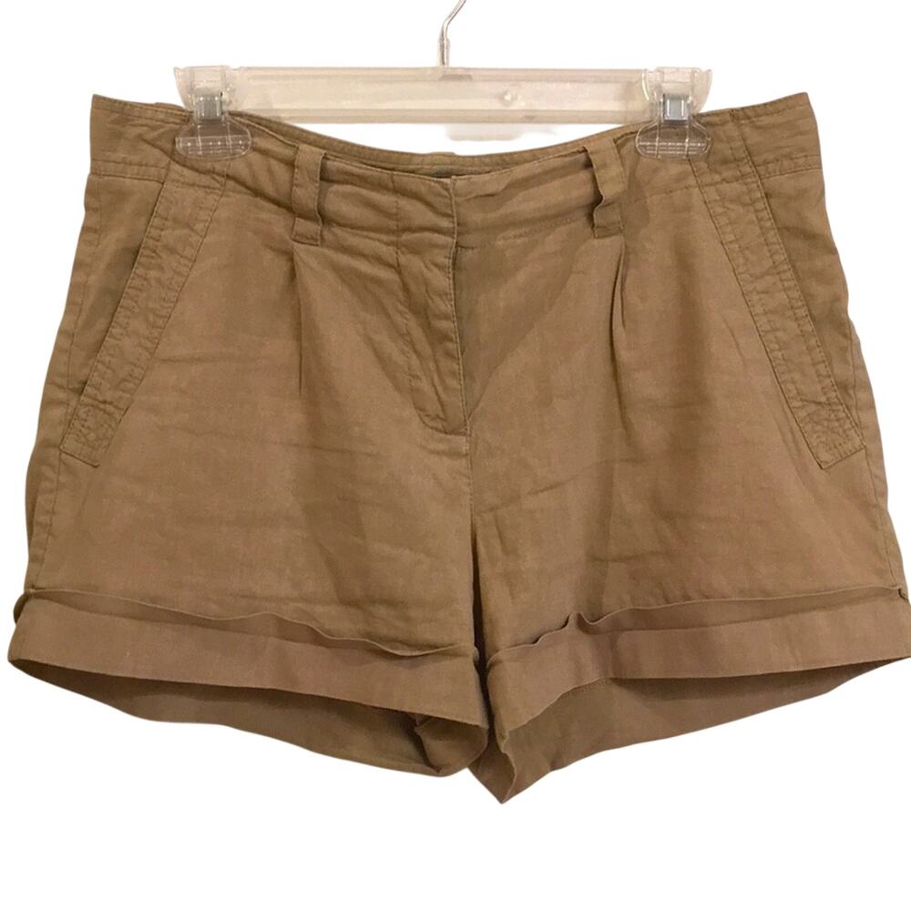 Theory Lorie Linen Blend Khaki Shorts Size 8